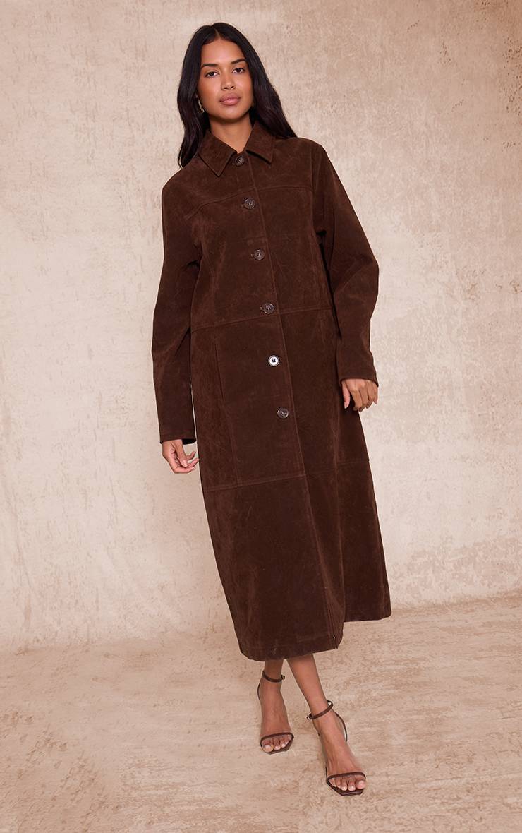 Chocolat Manteau Long En Synthétique À Boutons