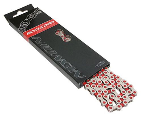 CHAINE VELO ROUTE-VTT 11V. NEWTON KMC ARGENT-ROUGE 116 MAILLONS COMPATIBLE SHIMANO-SRAM