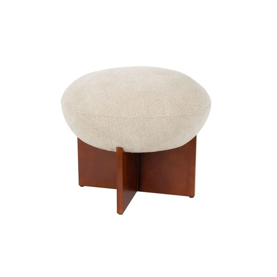 Housecraft Living Ufo Poef op Houten onderstel Rond 51 cm Beige/ Bruin
