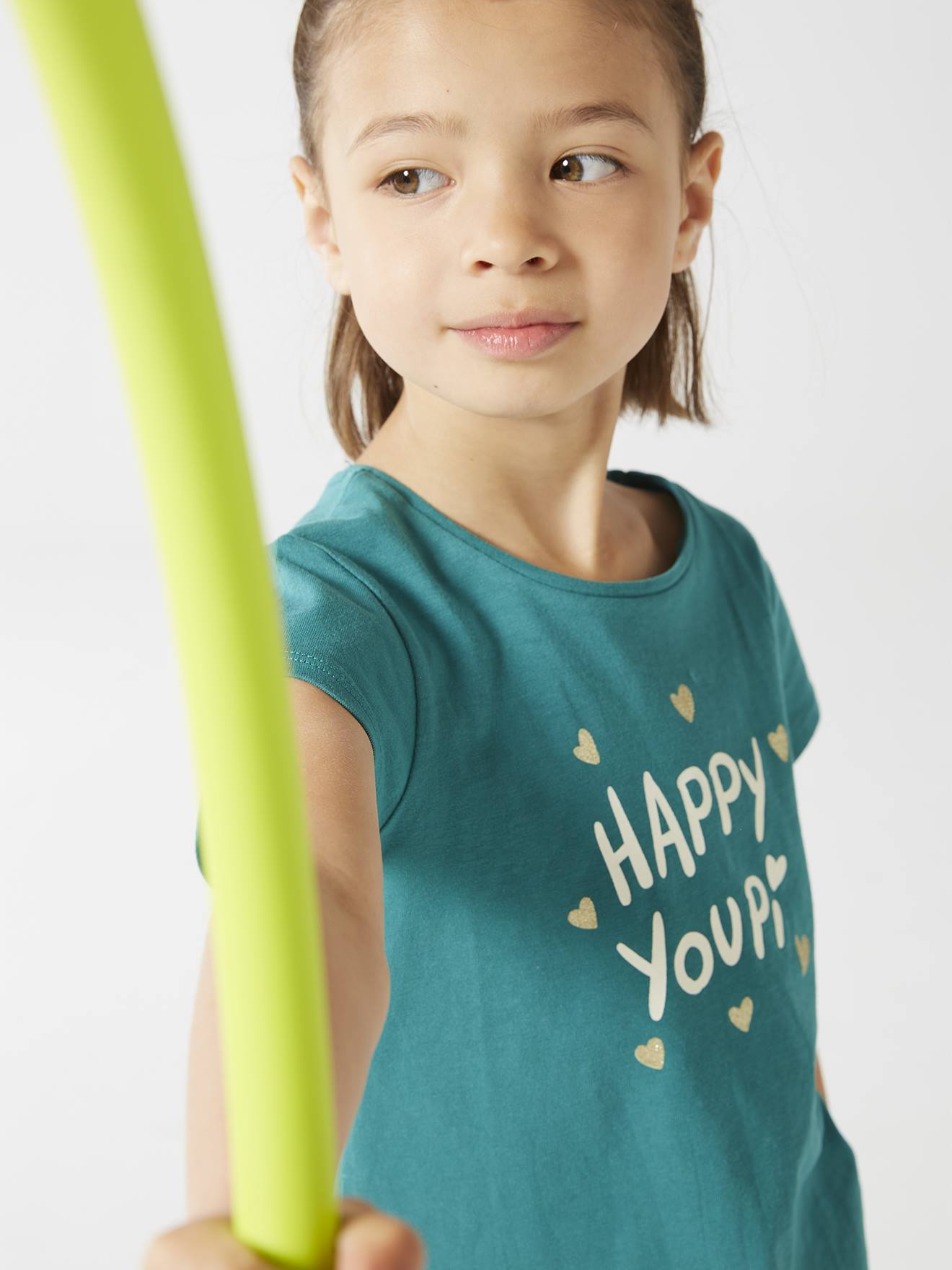Camiseta com mensagem, para menina, verde pinho