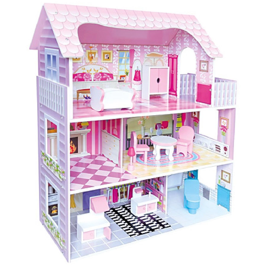 Bino Puppenhaus LED-beleuchtet, 9 tlg.