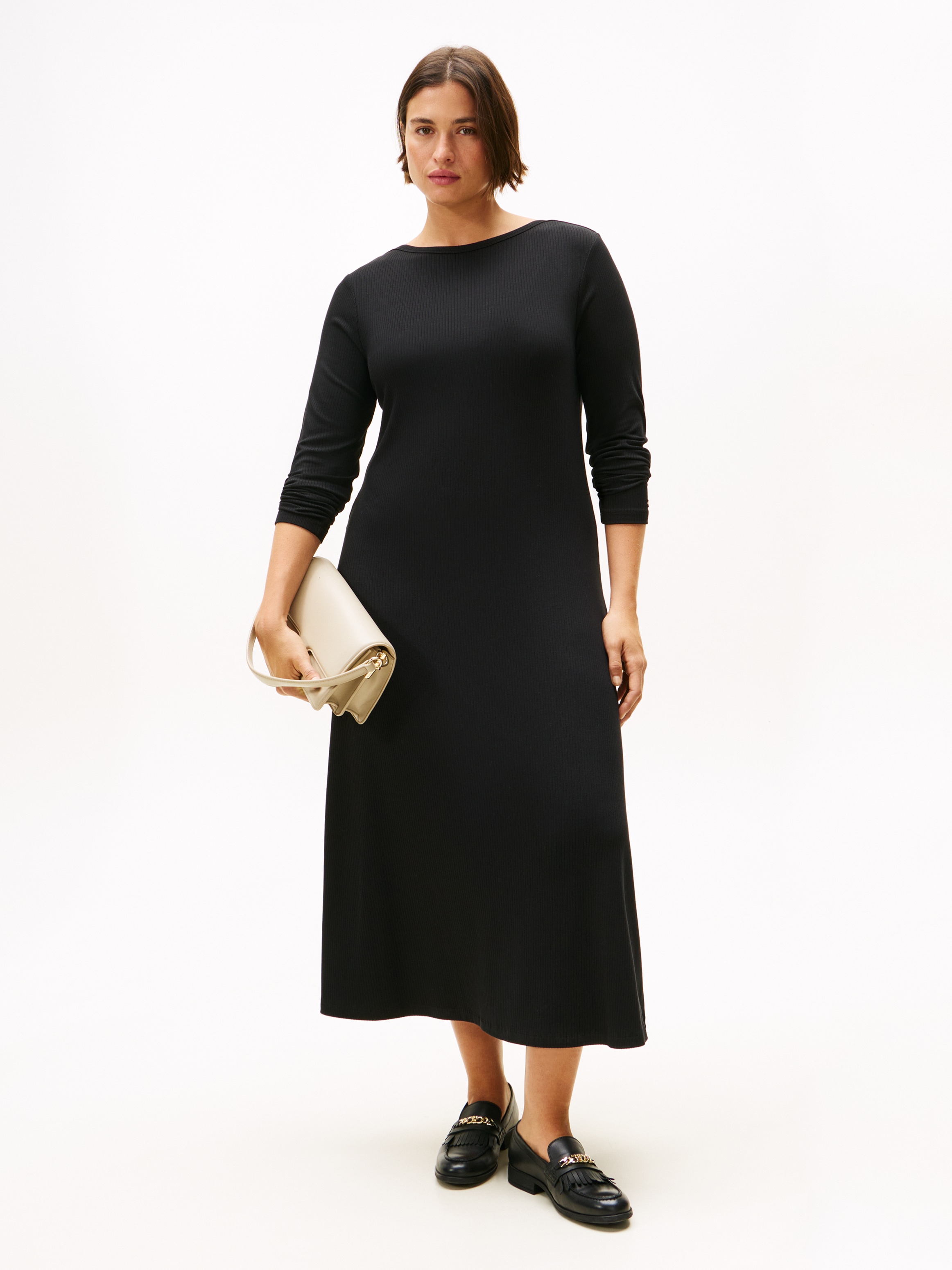 Tommy Hilfiger Curve A-Linien-Kleid »CRV 5X2 RIB FLARE MIDI DRESS LS« in grossen Grössen, in gerippter Struktur und ausgestellter Form