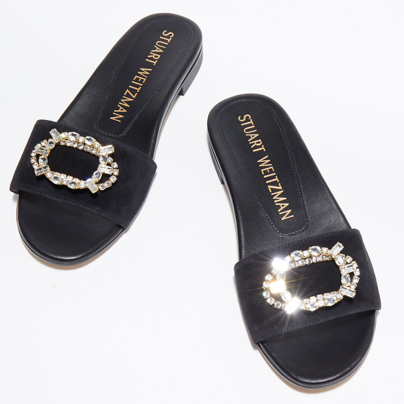 Stuart Weitzman Sandales en Velours de Cuir Caicos Crystal noires