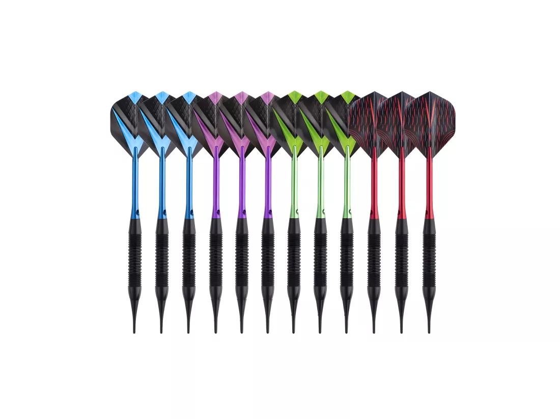 Jeu de 12 fléchettes pro pointe plastique 19g Cupra - Multicolore