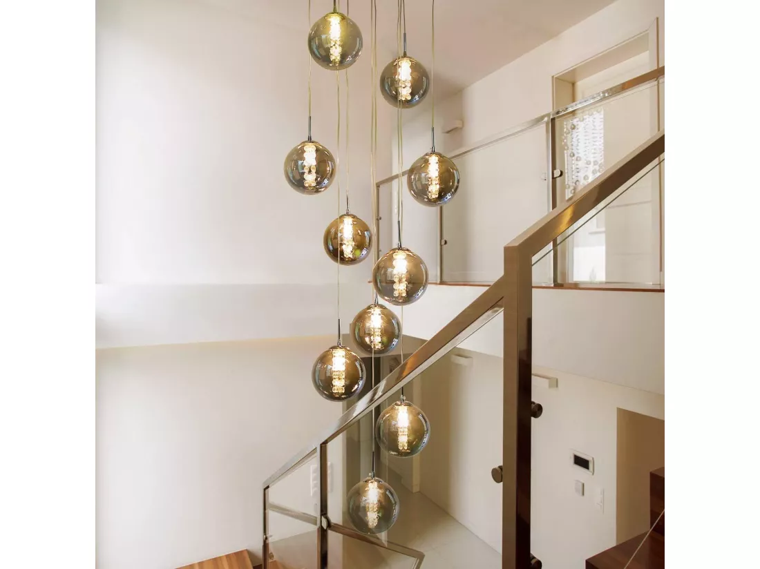 NETTLIFE Suspension verre gris Diam.41 cm G9 lustre 10 lampes en couleur lampe de salon lampe de chambre lampe de table à manger lampe de couloir