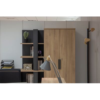 Armoire haute ARCADE - L81 x H184 x P45 - 2 portes - chêne/anthracite
