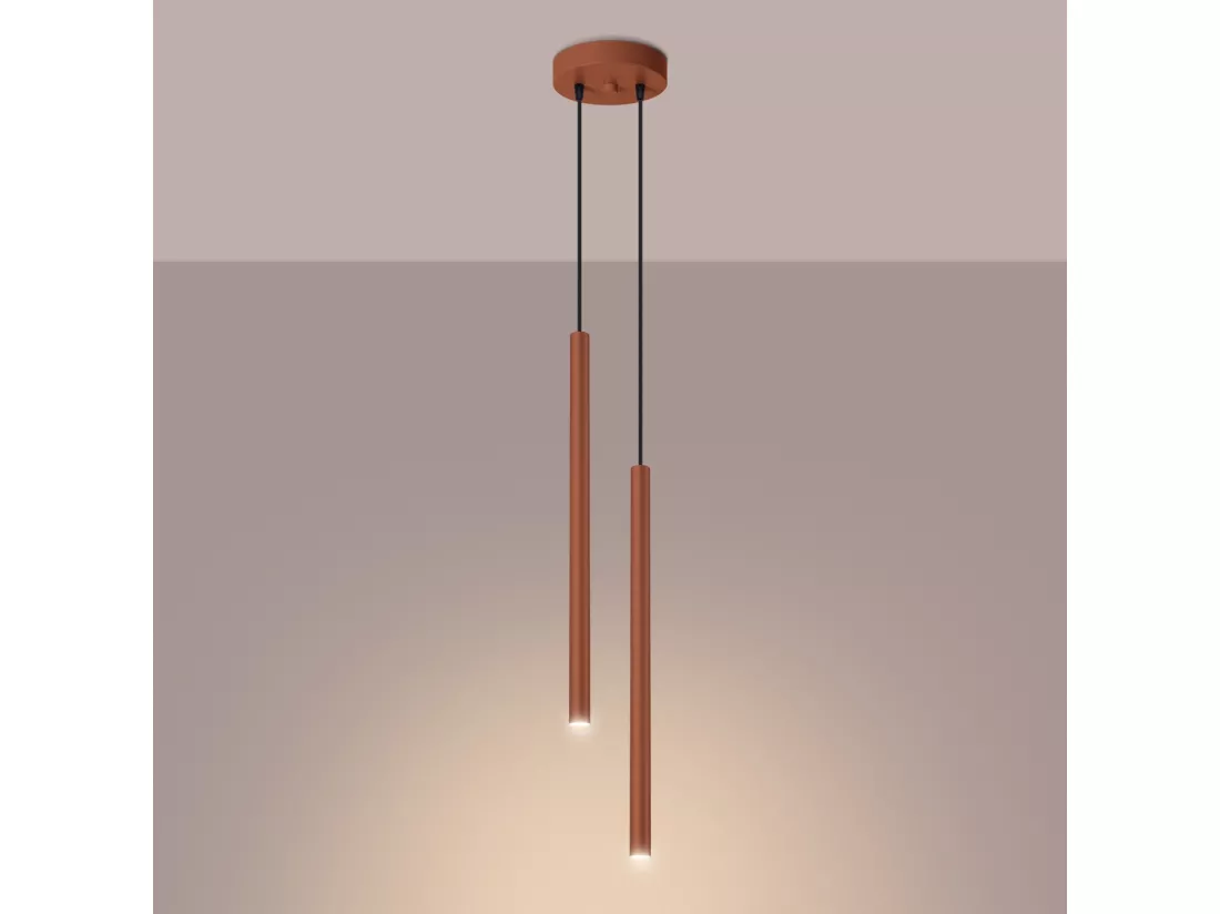 Lampe à suspension Pastelo moderne en acier - 2 sources lumineuses - L.15 x H.104 cm - ocre rouge