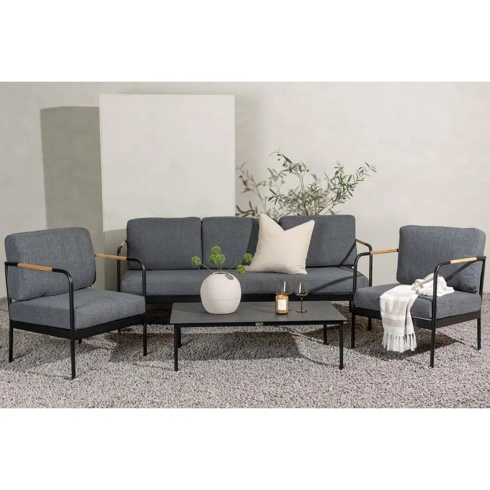 Hioshop Pehnna loungeset 4 delen zwart-grijs