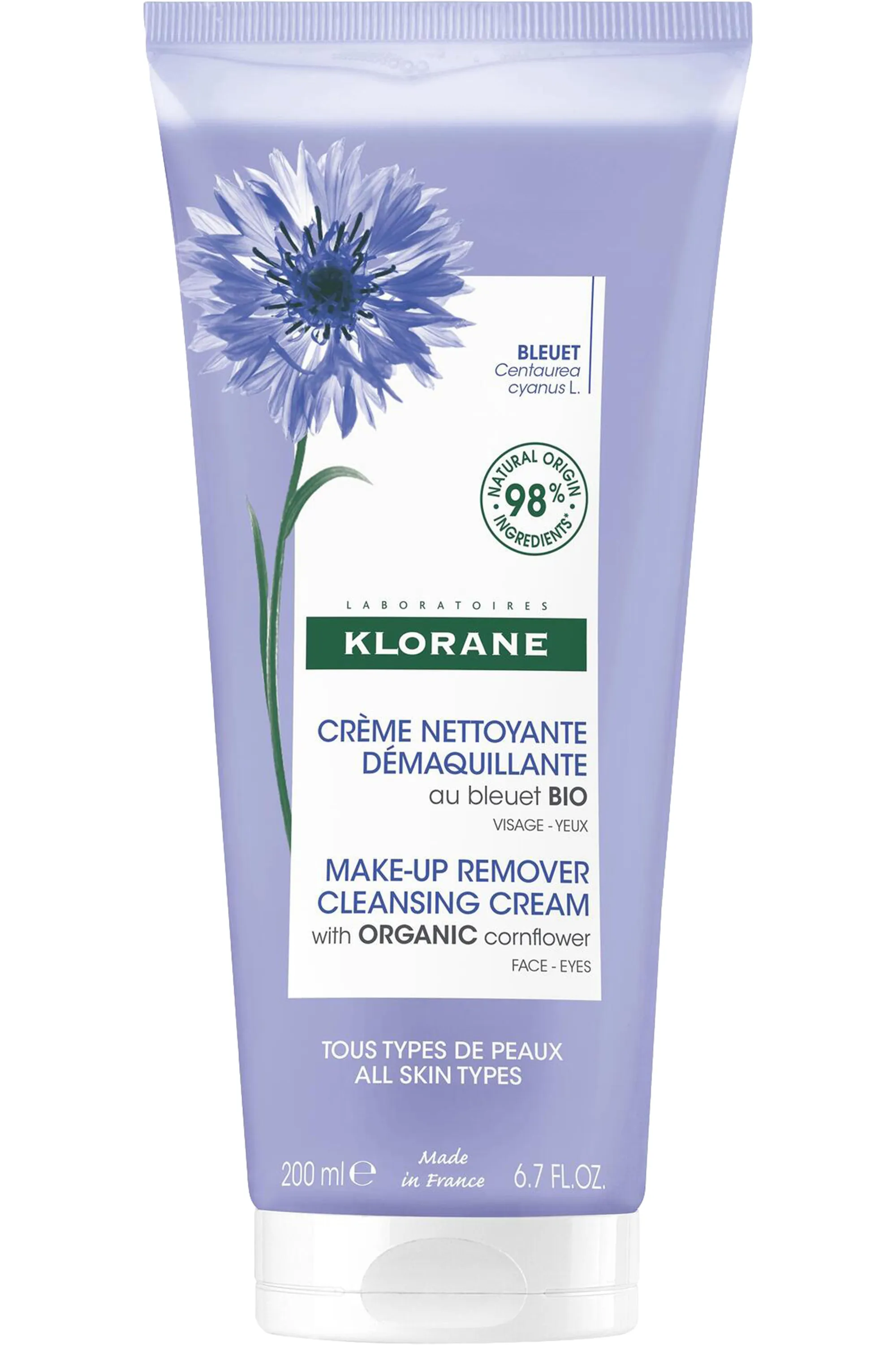 Klorane Crème nettoyante & démaquillante bleuet-200 ml