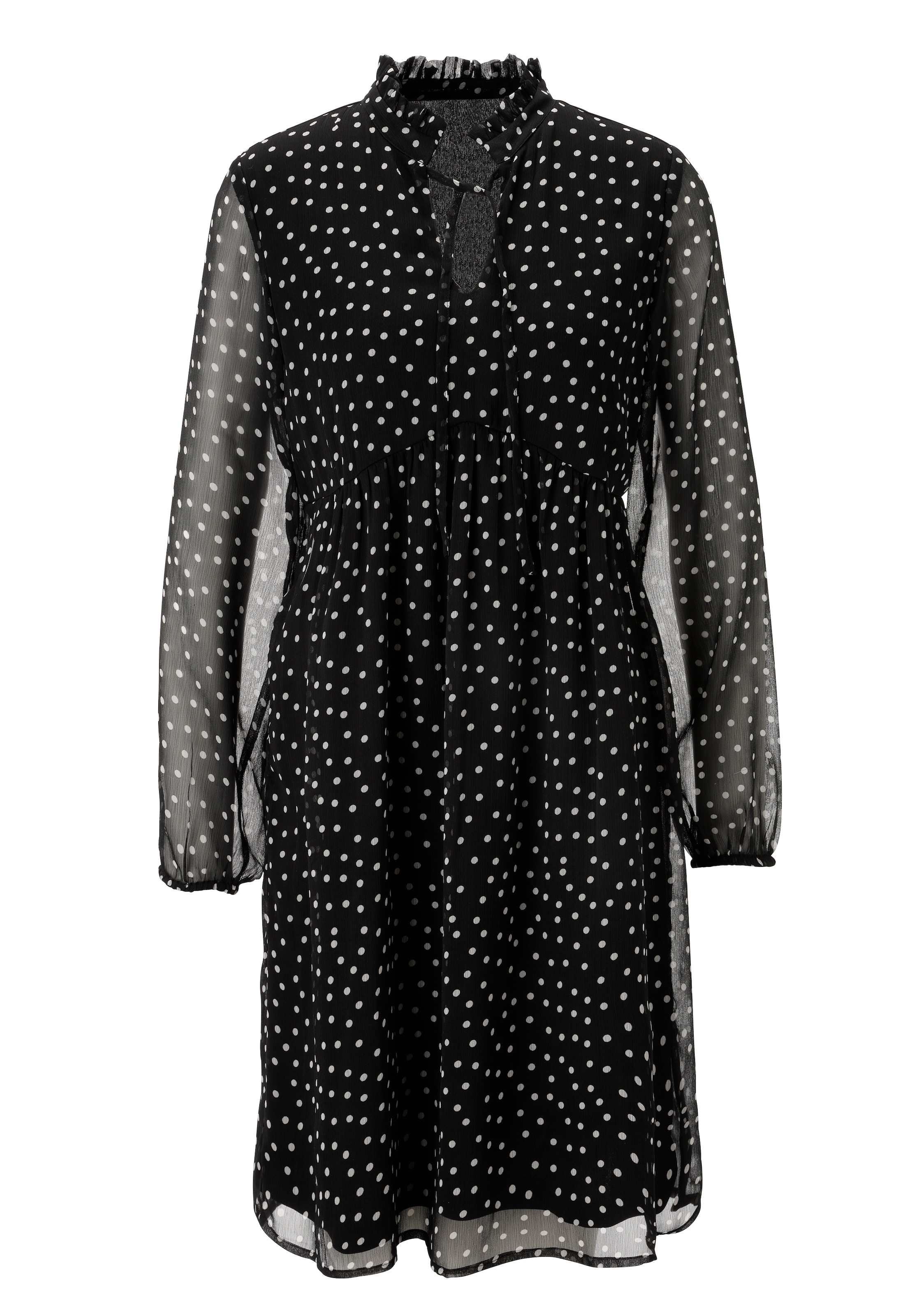 Aniston SELECTED Chiffonkleid Mit kleinen Rüschen am Stehkragen und Bindebänder - NEUE KOLLEKTION