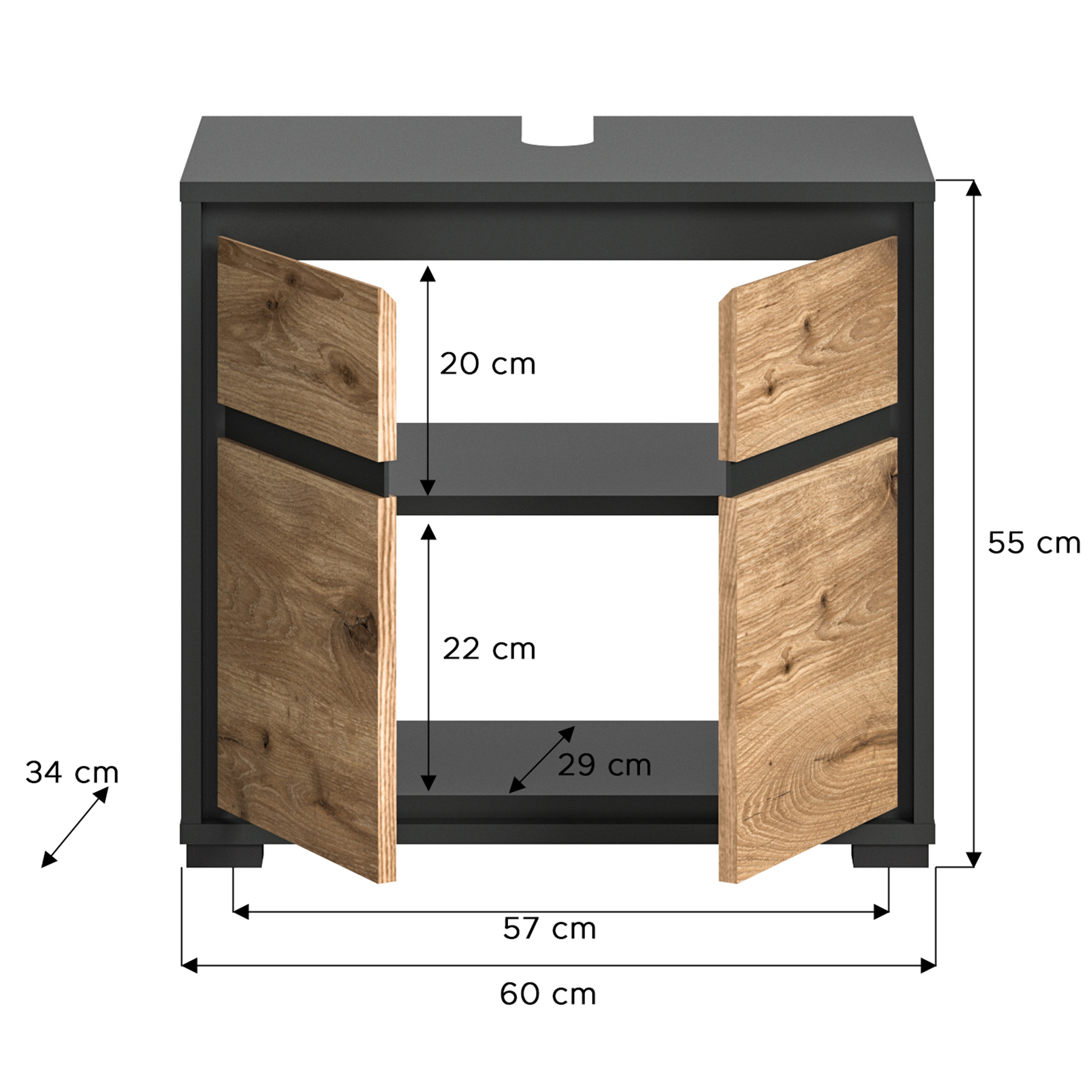 Waschtischschrank JARU - Nox Oak - anthrazit - 60 cm