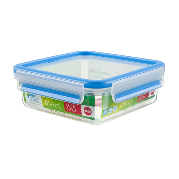 Boîte carrée Clip & Close bleu 0,85 L Emsa