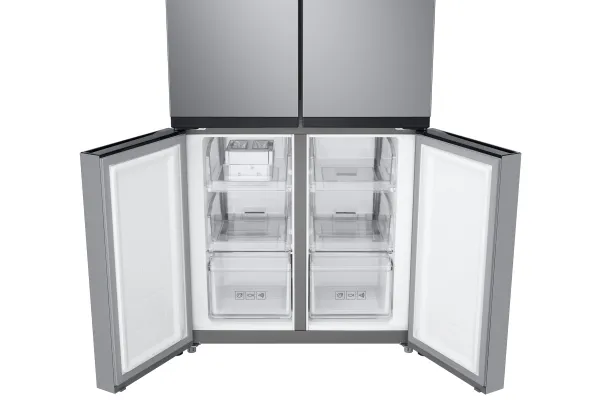 Samsung RF48A400EM9, Fritstående, Fransk dør, Rustfrit stål, Berøring, På døren, Hærdet glas