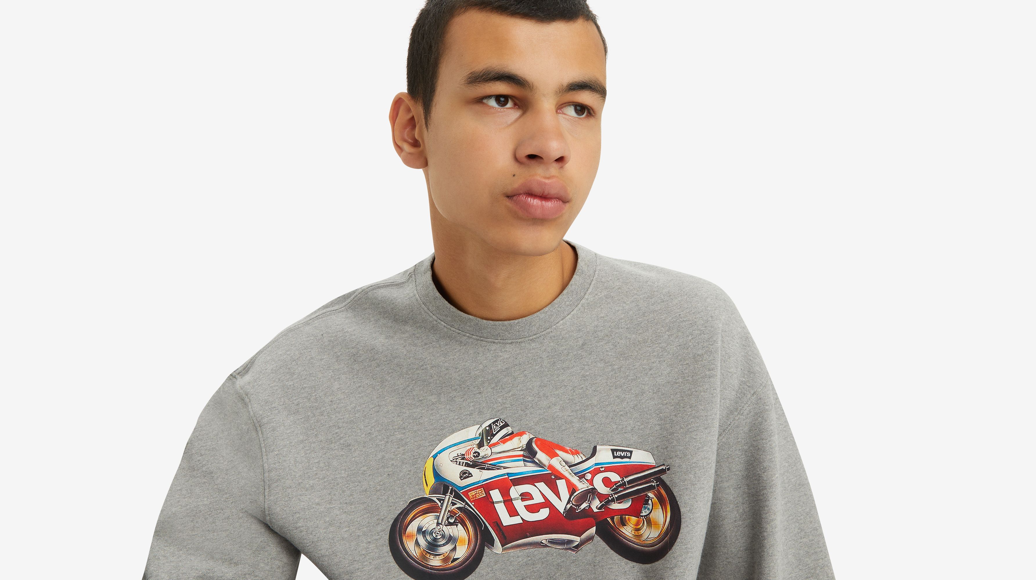 Sweat-shirt graphique à col rond et coupe décontractée - Batwing Motorbike Crew Midtone Heather Gray - Gris