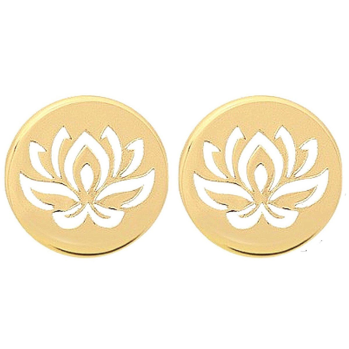 Boucles d'oreilles femme enfant médaille fleur de lotus en plaqué or