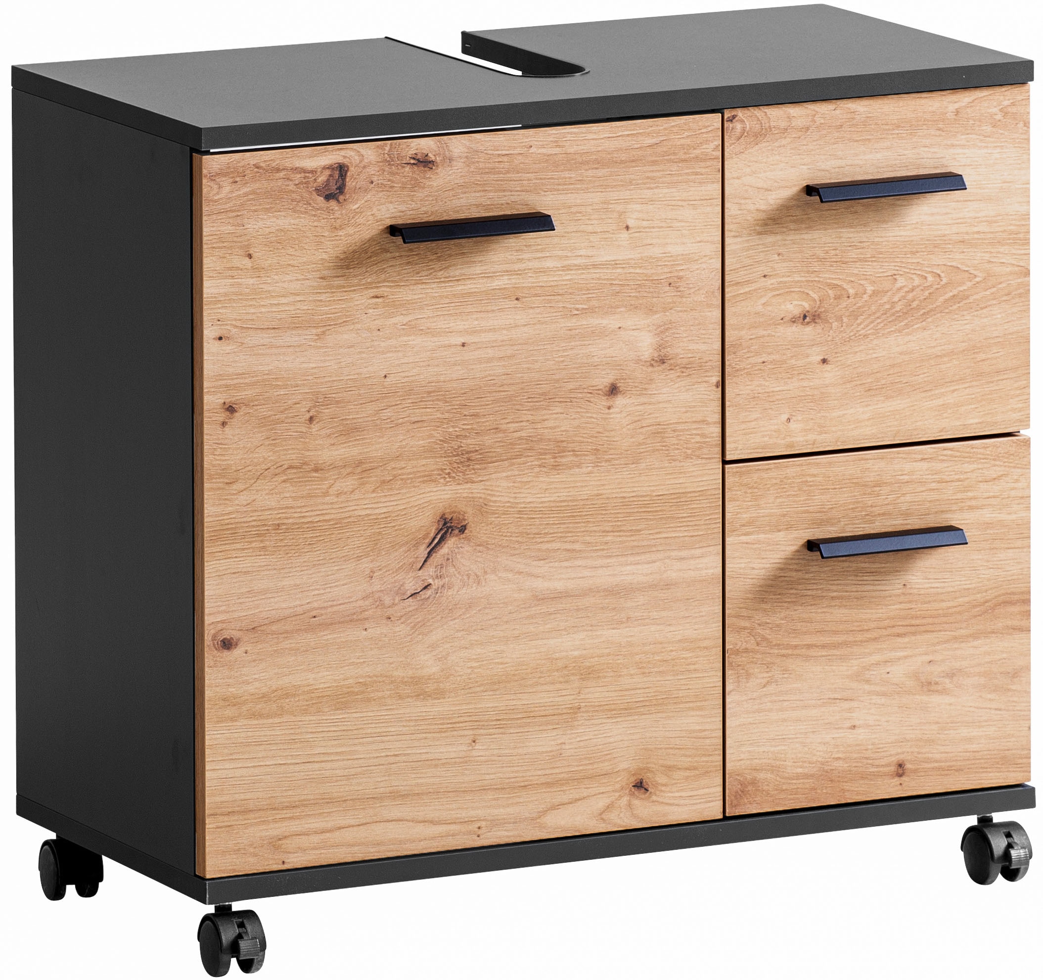 welltime Waschbeckenunterschrank »Emmi, Breite 65 cm made in Germany« Siphonausschnitt, Metallbeschläge