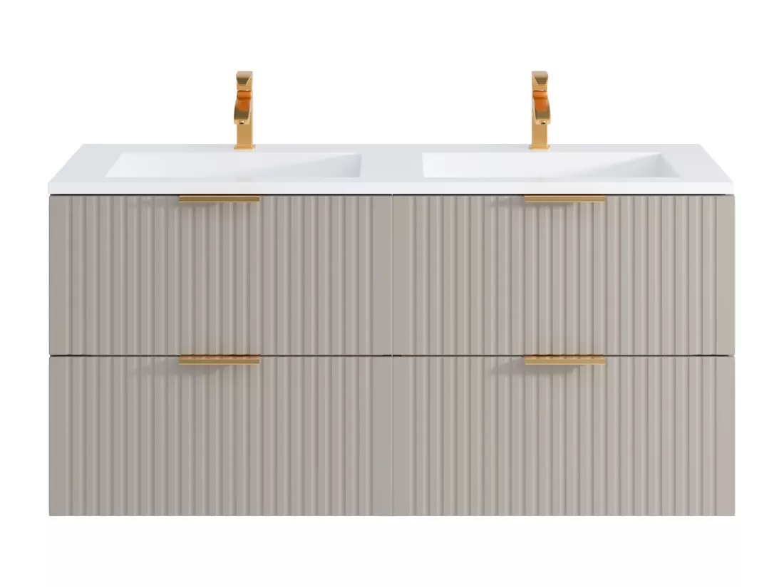Meuble de salle de bain suspendu strié avec vasque à encastrer - Beige - 120 cm - ZEVARA