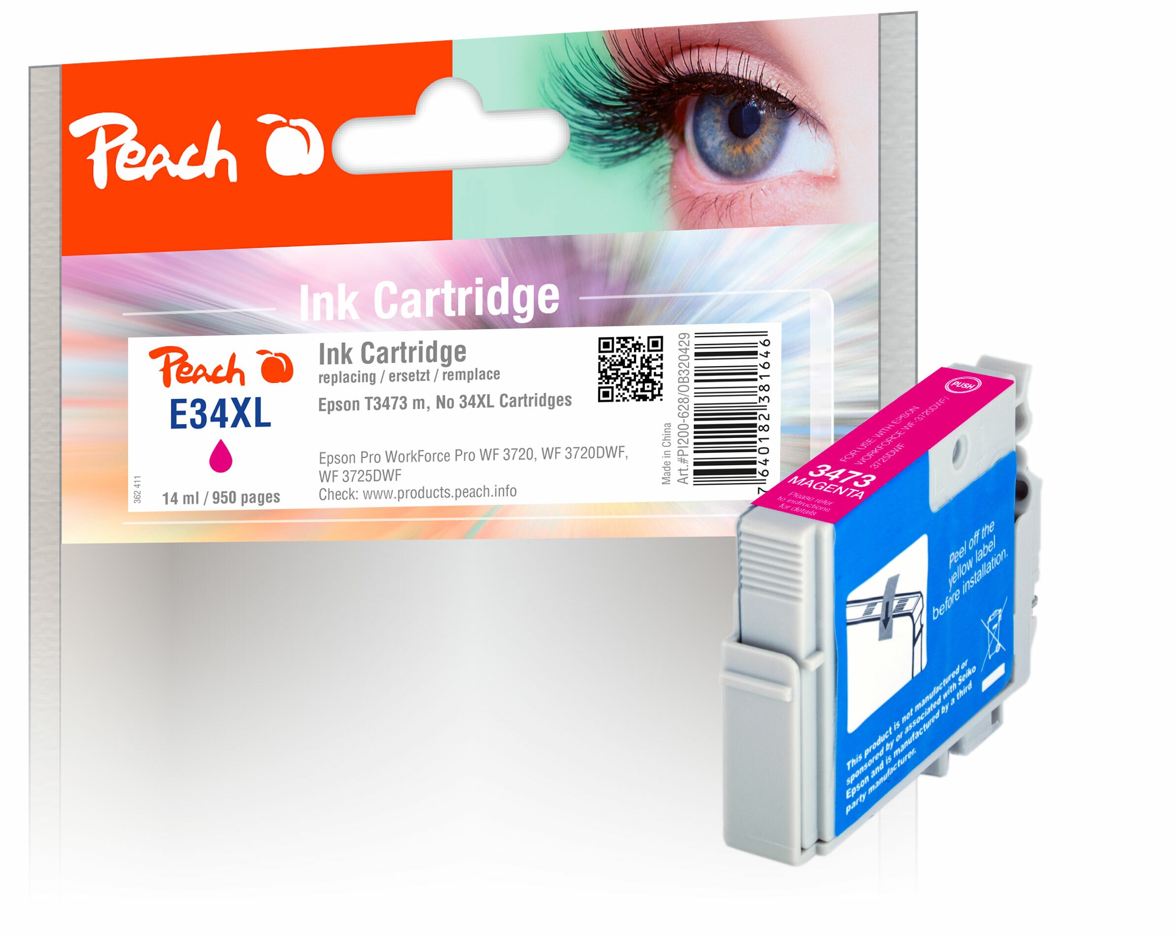 Peach E34Druckerpatrone XL ma ersetzt Epson T3473, No. 34XL m, C13T34734010 für z.B. Epson WorkForce Pro WF -3700, Epson WorkForce Pro WF -3720