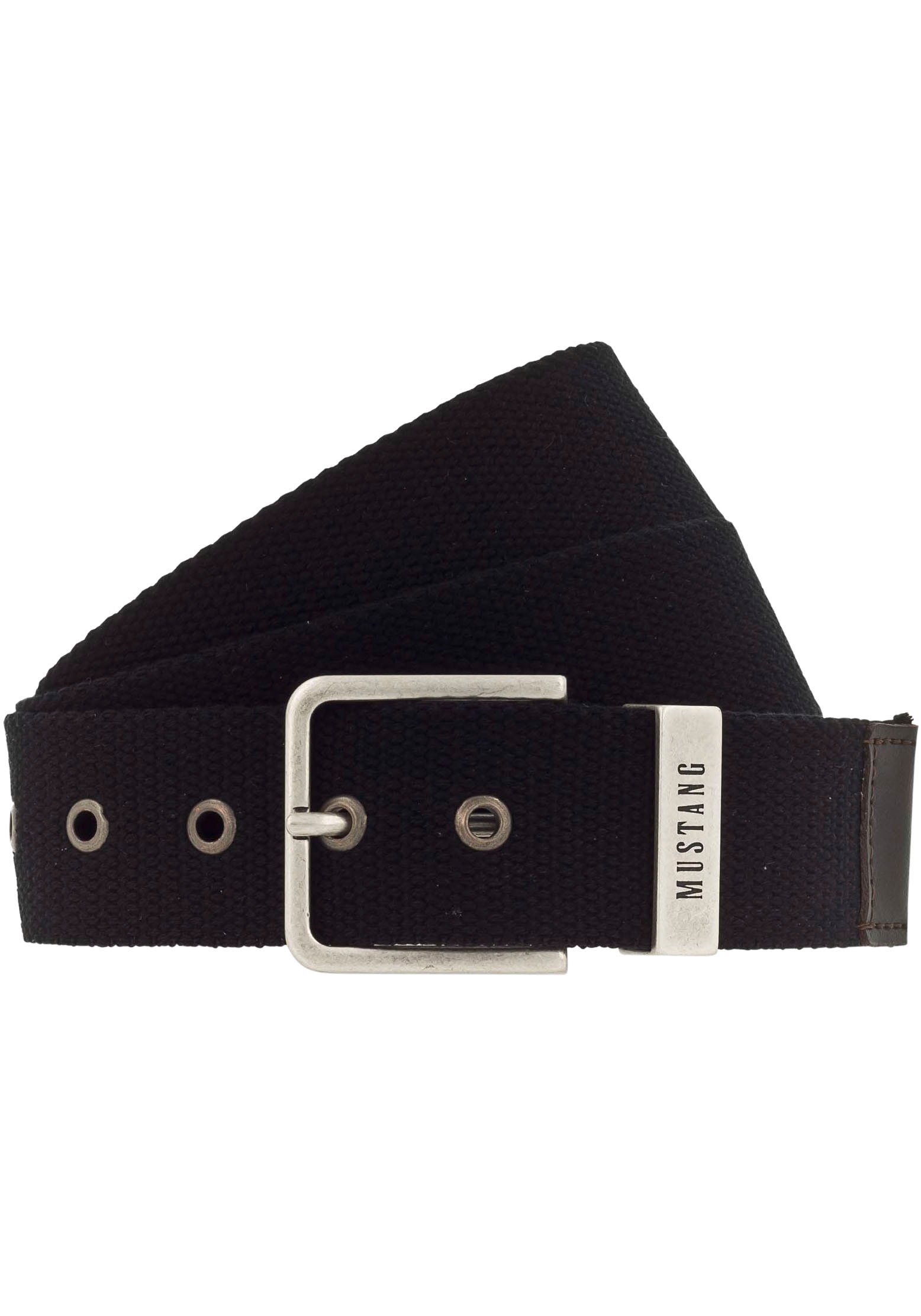 MUSTANG Stoffgürtel , Schliesse mit Used-Look, Schlaufe mit Logoschriftzug,