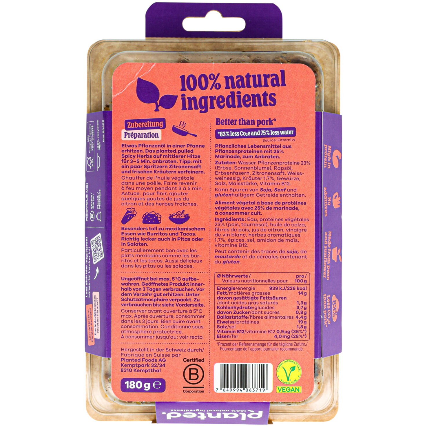 Planted Spicy Herbs vegane Alternative zu pulled -