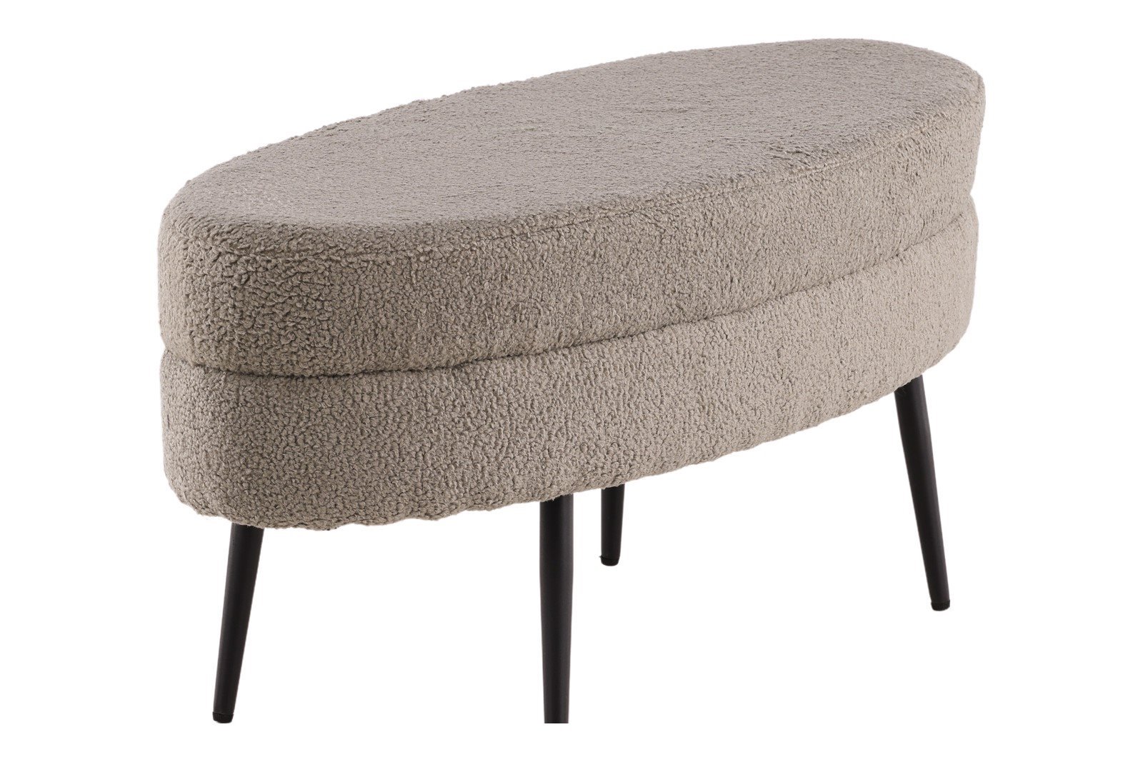 Otto pall Tekstil Teddy Grå med sorte stålben. 100x40cm.