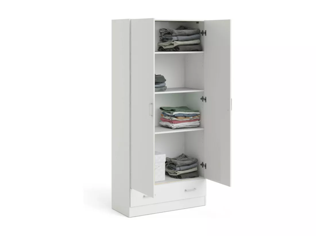 Garde-robe 2 portes Amylya, Meubles de chambre, Penderie de plain-pied, Placard à vêtements, 79x36 h170 cm, Blanc