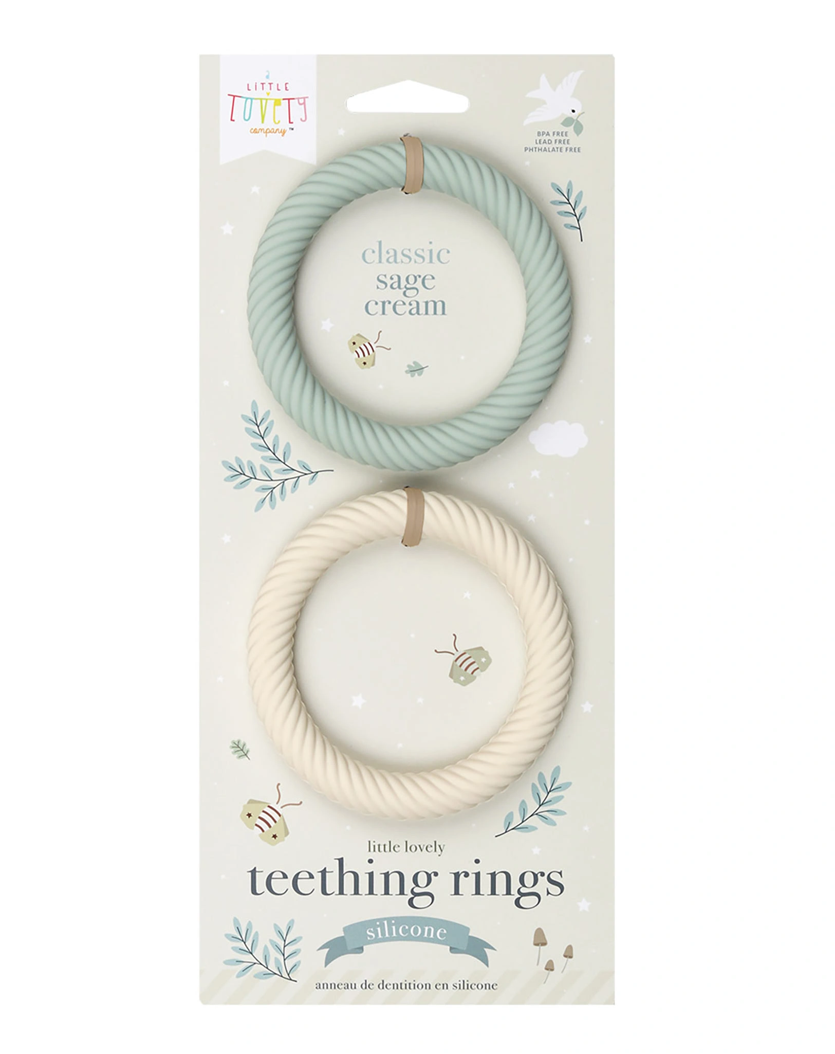 Silikon-Beißring CLASSIC 2er-Set in sage cream
