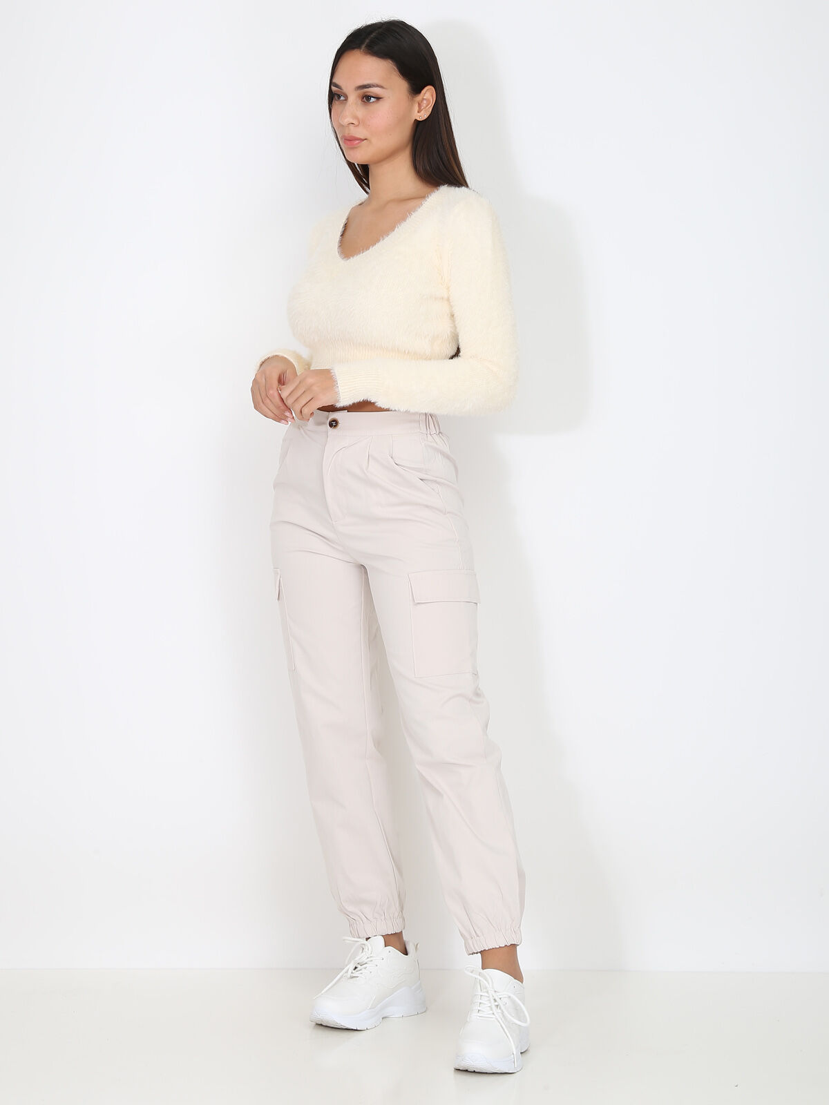 Pull cropped duveteux- Beige