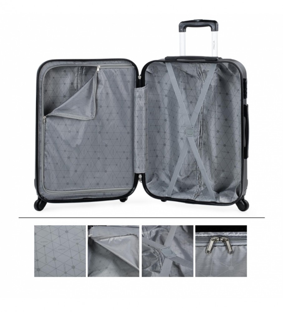Mala de viagem rígida média ITACA com 4 rodas 771160 preta - 63x42x24cm -