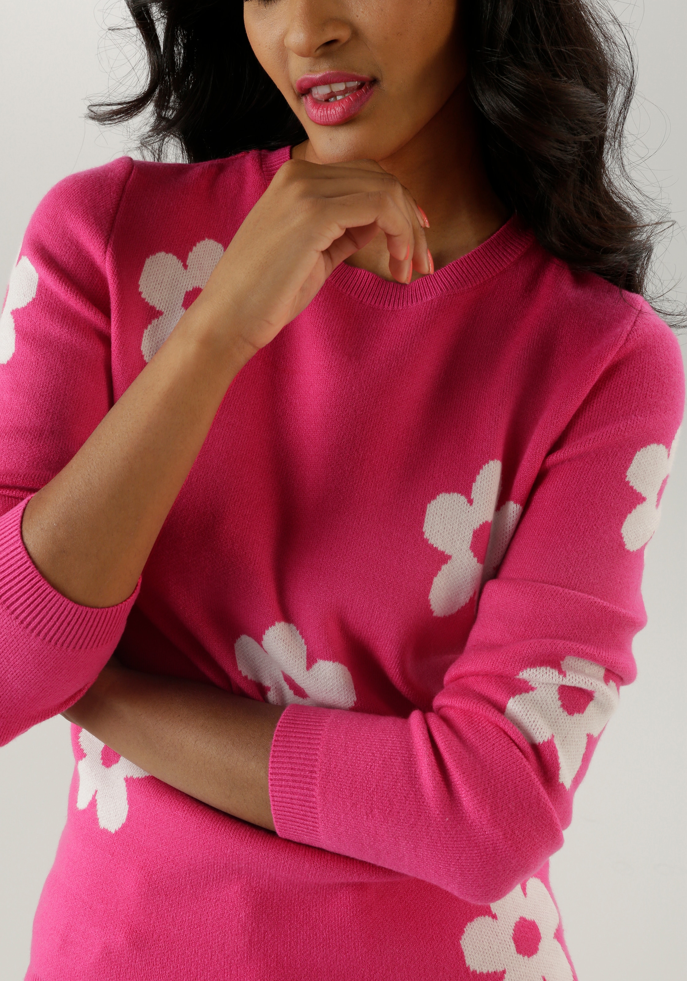Aniston SELECTED Strickpullover , mit eingestricktem Blumenmuster allover - NEUE KOLLKTION