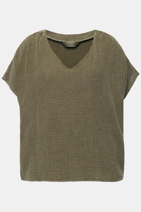 Blusenshirt, oversized, Musselin, V-Ausschnitt