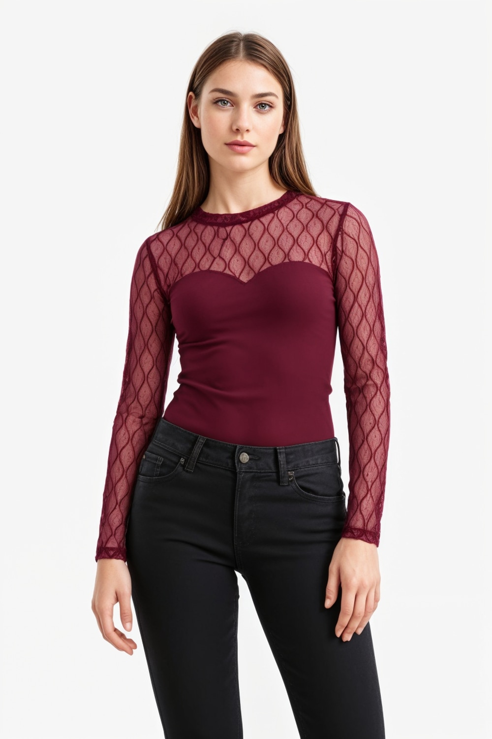 ONLY Spitzenshirt »ONLSALINA L/S LACE MIX TOP JRS«