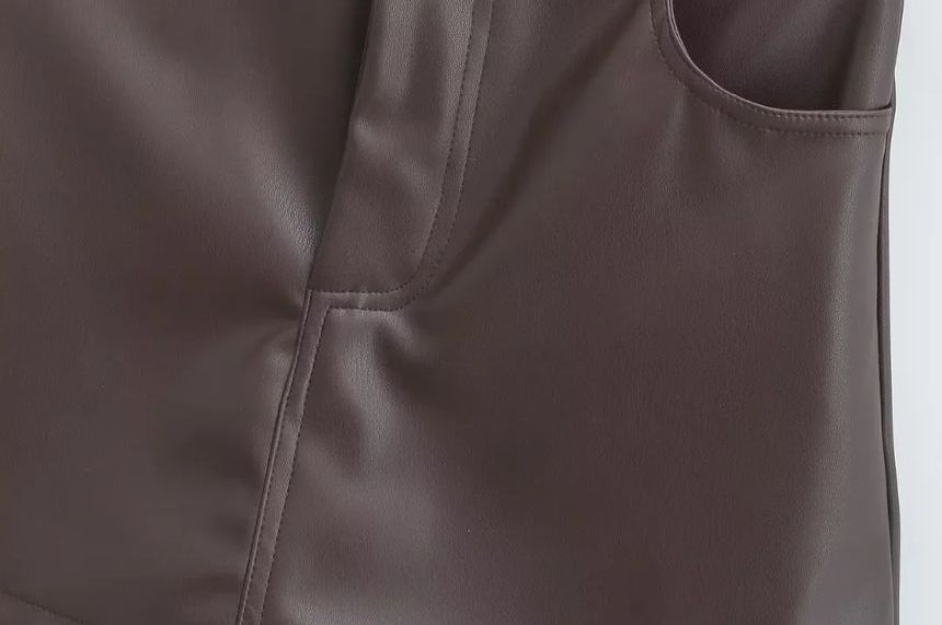 Flotto - Hoge taille, effen imitatieleren mini-kokerrok