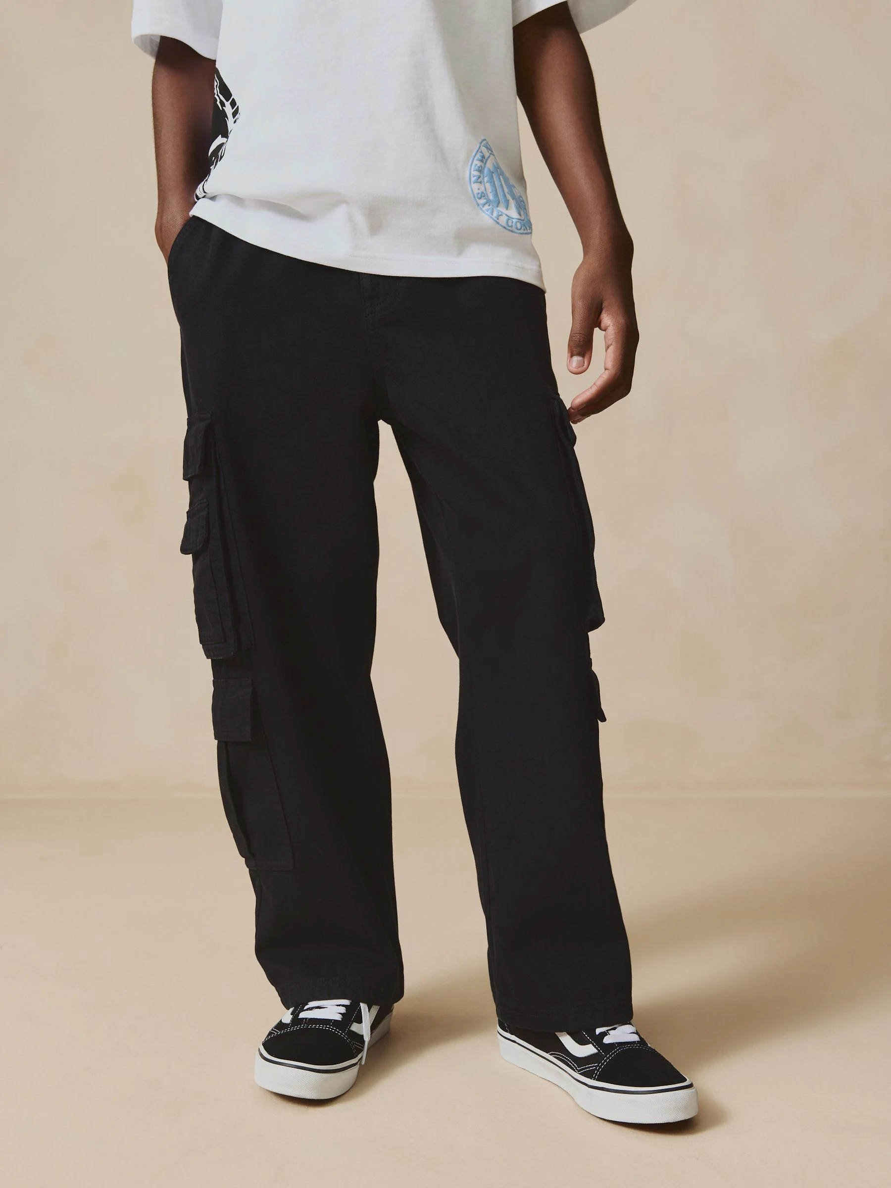 Zwart - Cargo broek van geweven twill-katoen (3-16jr)