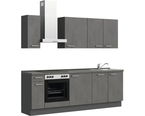 NOBILIA keukenblok met apparatuur, industriële stijl, 240 cm, beton leigrijs mat, voorgemonteerd, linker uitvoering, 4004539018778