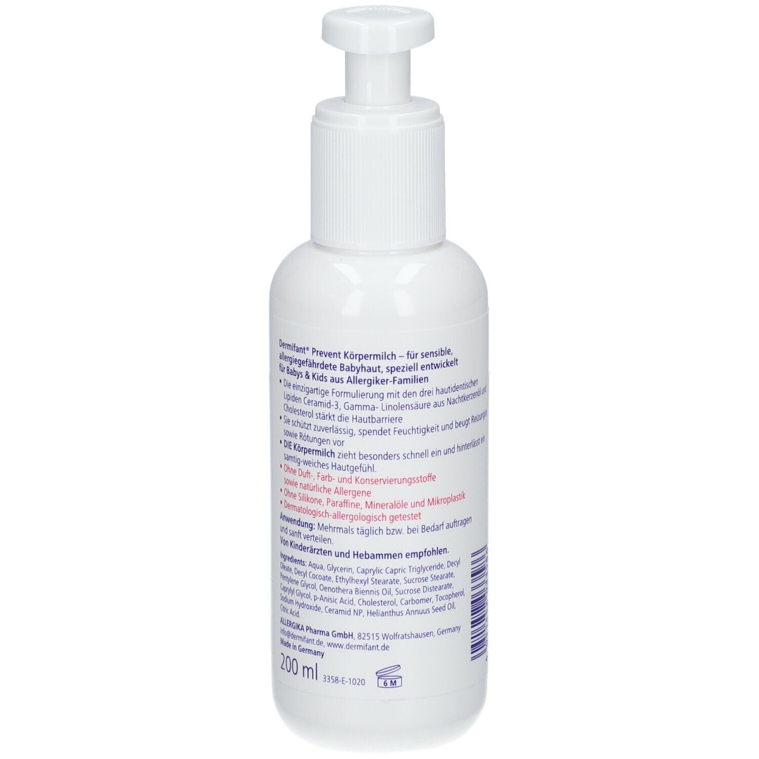 Dermifant® Prevent Körpermilch - Körpermilch für sensible, allergie-gefährdete Babyhaut, speziell entwickelt für Babys & Kids aus Allergiker-Familien. Zieht schnell ein.