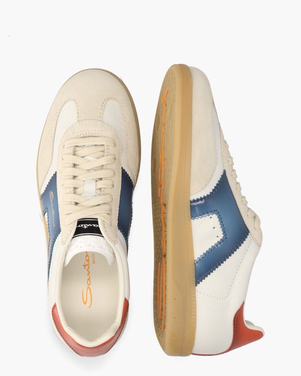 Santoni 21965 Off-White/Blauw/Rood Herensneakers