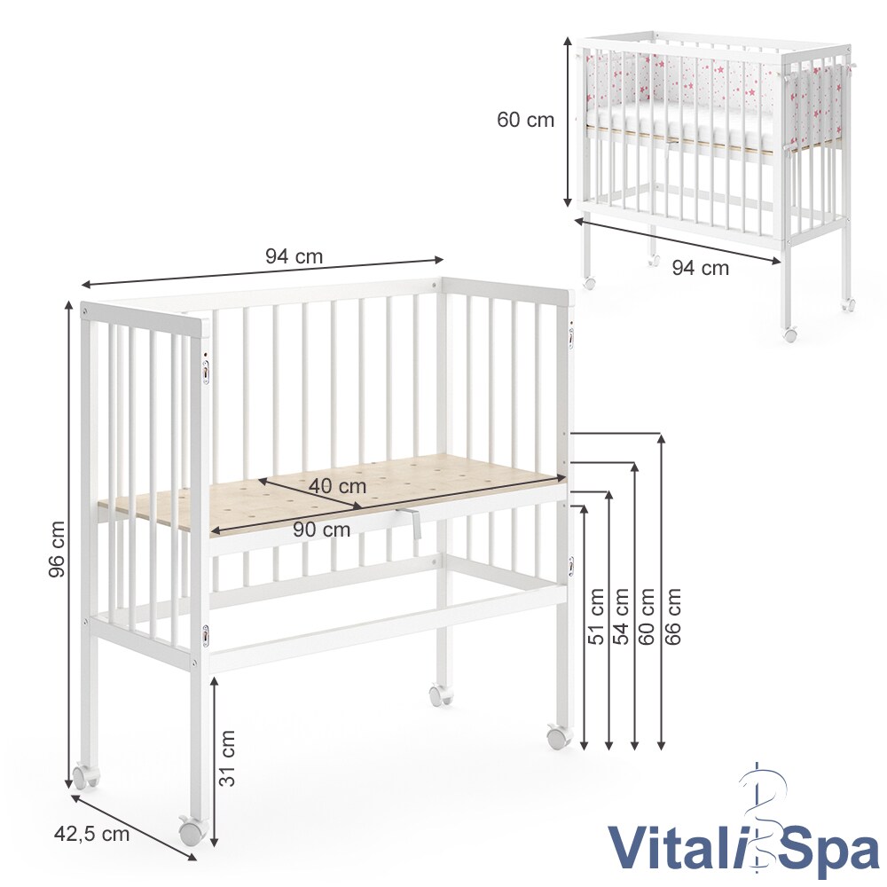 Beistellbett SOPHIE Weiß Babybett Stillbett Stubenbett Nestchen Boxspringbett 2 Seitenteile