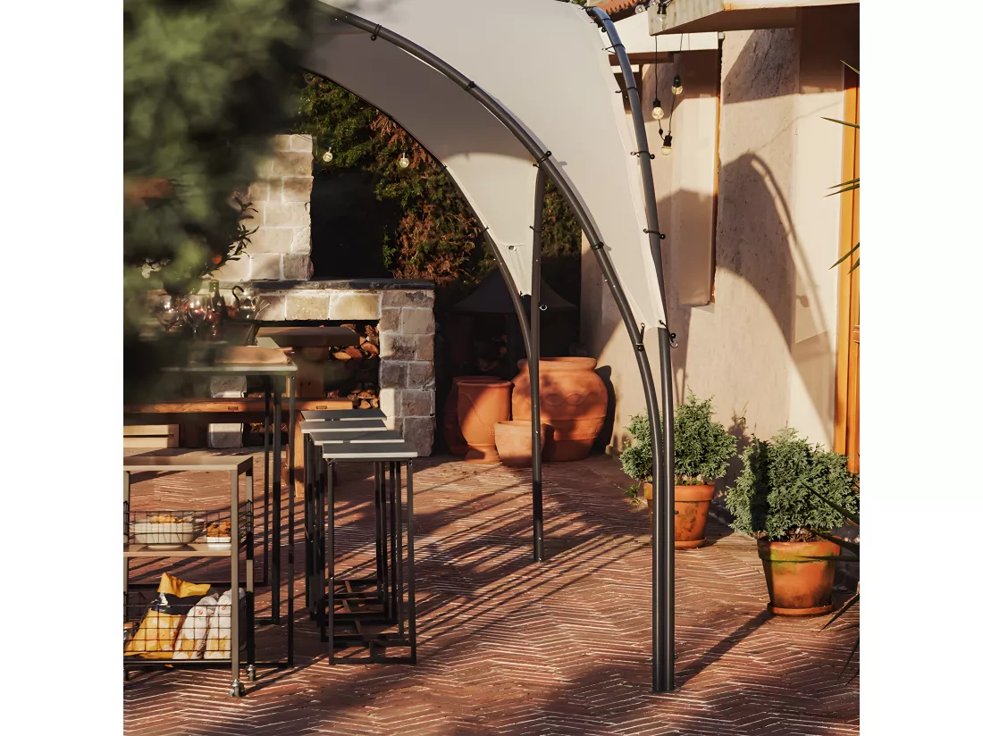 SoBuy Tonnelle de Jardin Anti UV30, Pavillon de Jardin Pliable pour Camping, Barnum Pliant, Tente de Fête, Tente de Réception, Ombre Tente, Tonnelle Camping, Beige, L334xP334xH256 cm, KLS16-MI