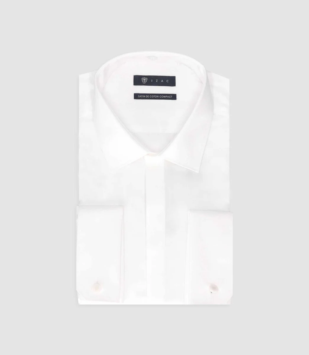 Chemise slim en satin de coton blanc SATINMIXTESLIM