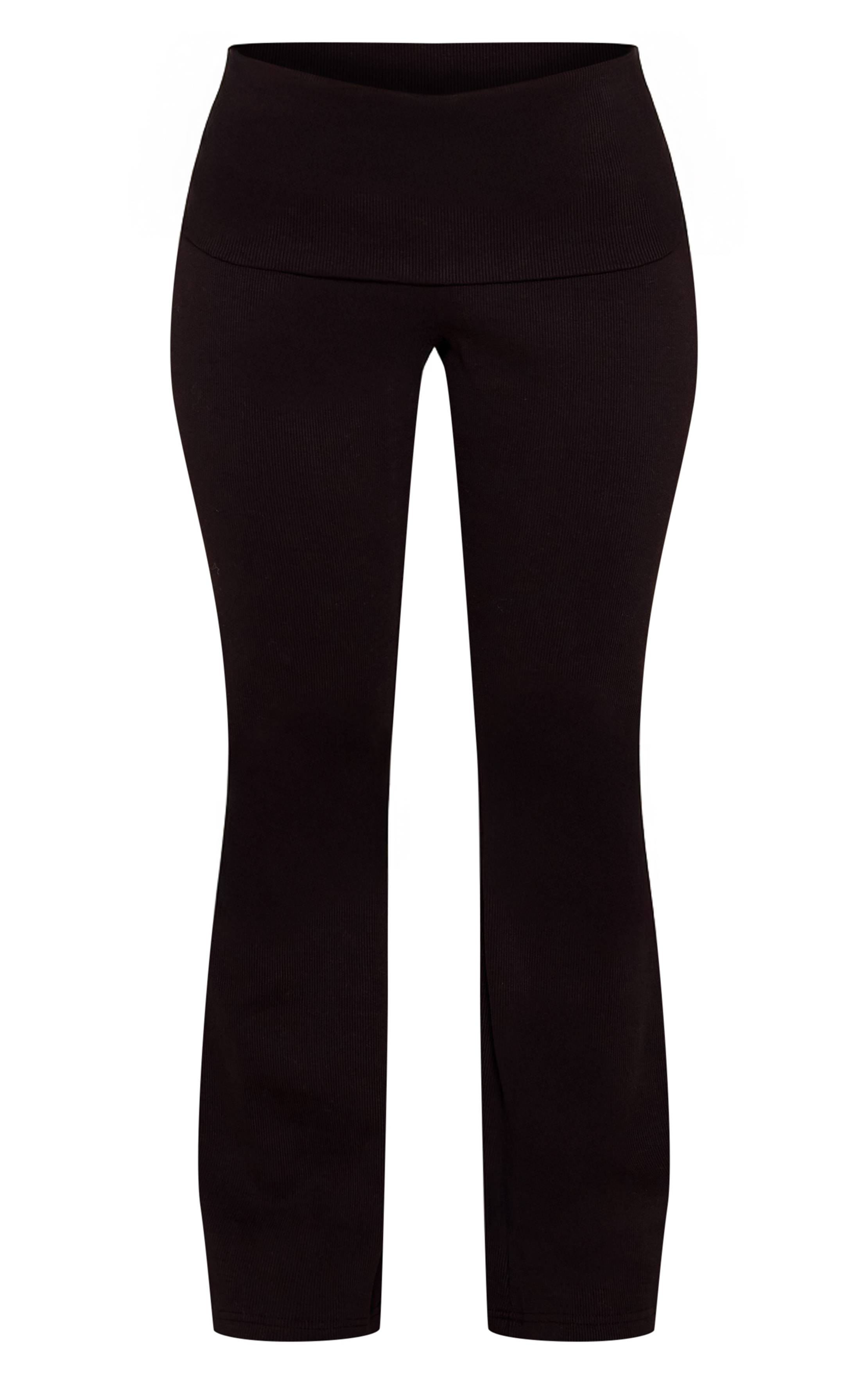 Noir Pantalon Évasé Côtelé Petite Taille Avec Ceinture Repliable