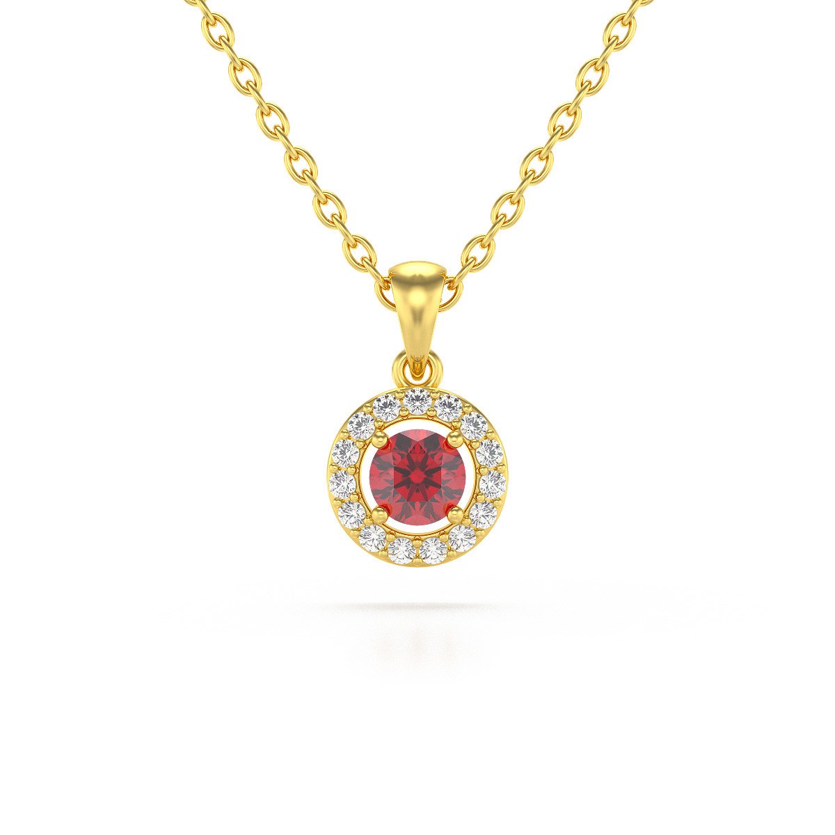 Collier Pendentif Or 585 Jaune Rubis et Diamants Chaine Or 585 incluse 0.56grs