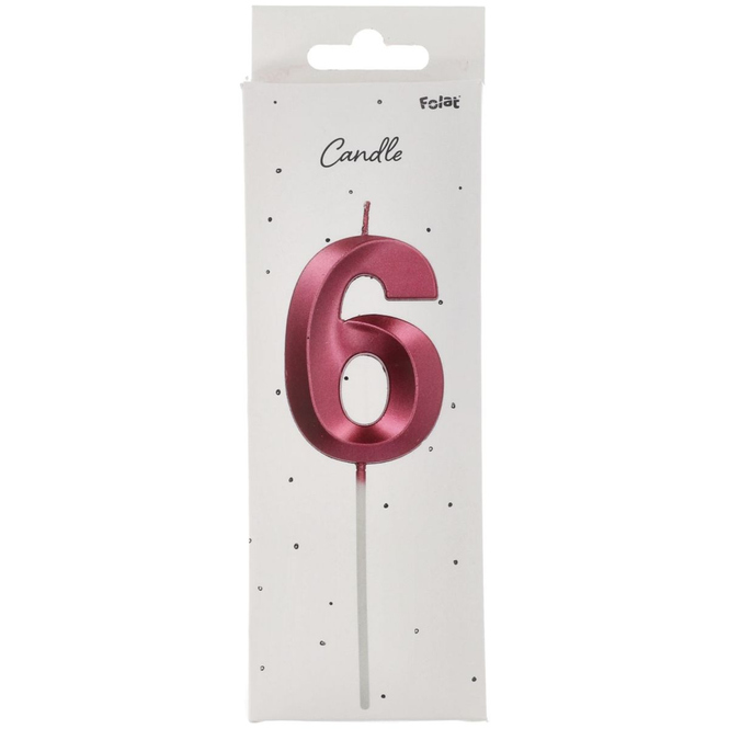 Zahlenkerze - 6 - Glamour Vibes - pink metallic - ca. 7 cm