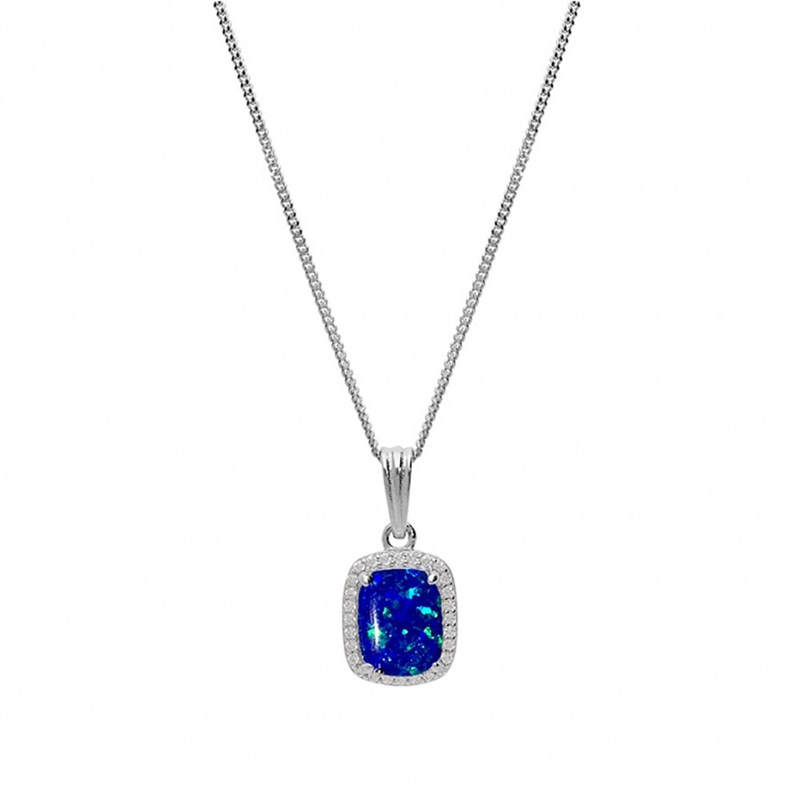 Collier Argent - Opale bleu foncé
