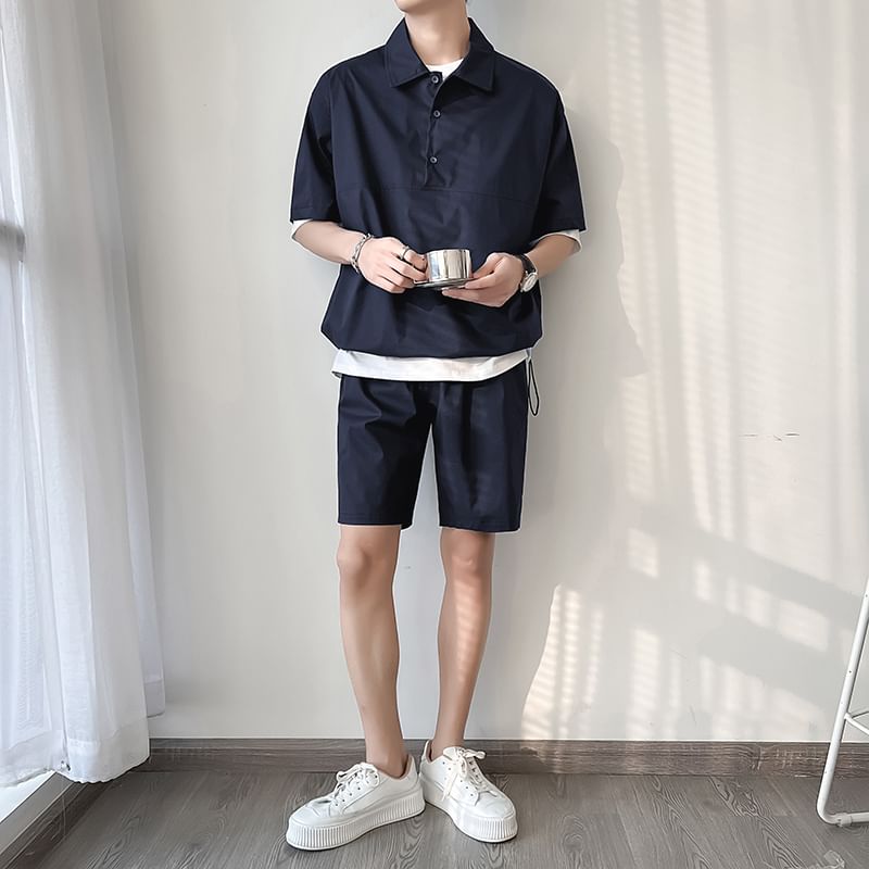 Orungeetun - Set: effen poloshirt met korte mouwen + shorts met gemiddelde taille