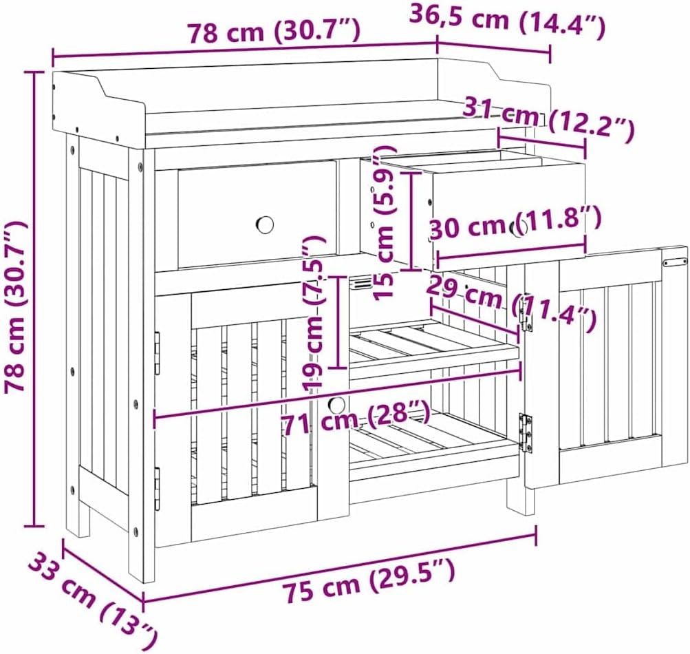 vidaXL Garten-Schrank mit Schubladen mit Tür Braun 78 x 36.5 x 78cm, Akazien Stauraum-Schrank, minimalistisches Design, rechteckig, praktischer Organizer für Wohnzimmer, robust