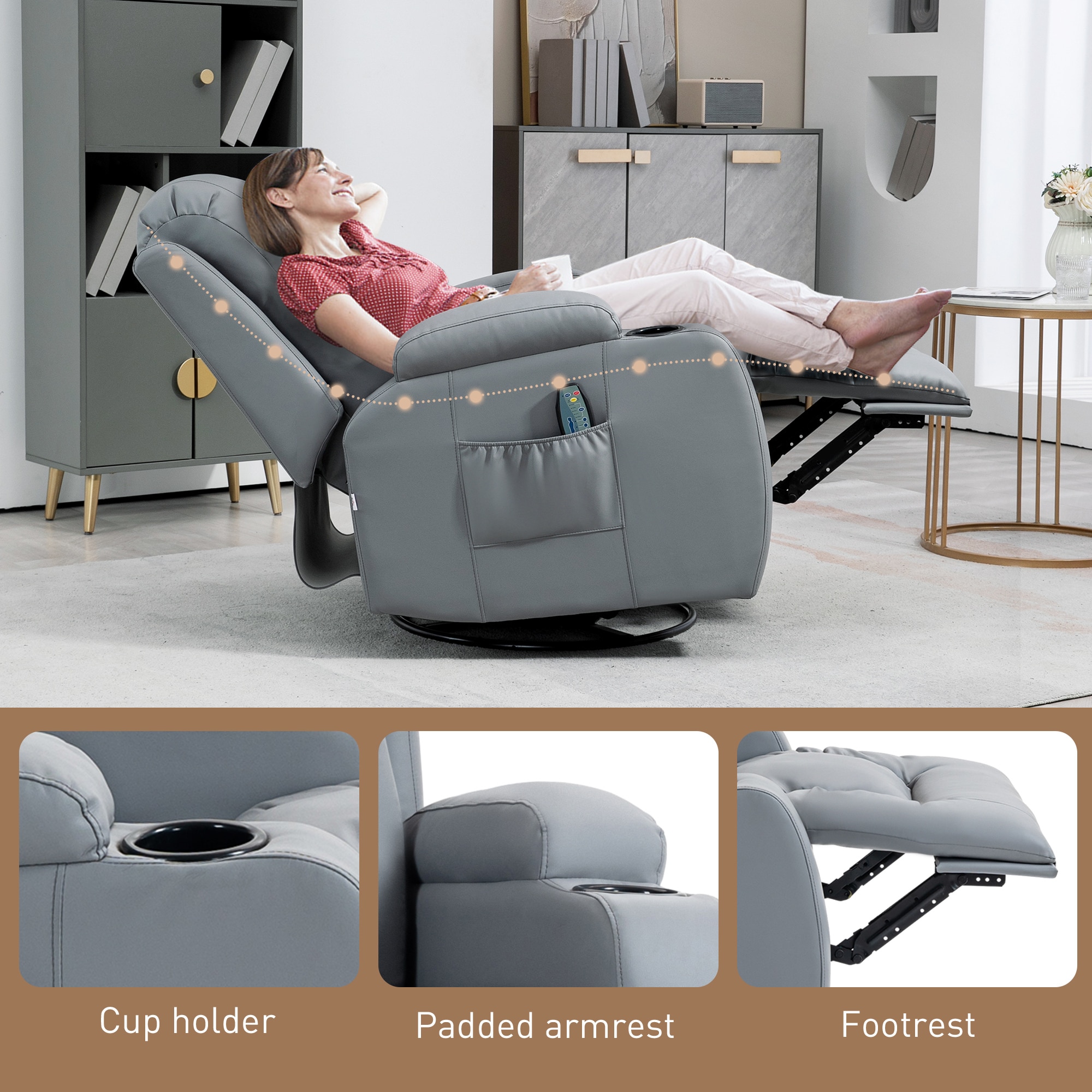 HOMCOM Massagesessel mit Wippfunktion und Wärmefunktion braun 85L x 94B x 104H cm
