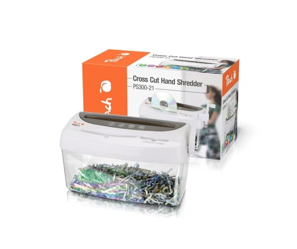 Makulator Peach PS300-21, Cross shredding, 21 cm, 4 L, Home office/Personal, P-4, Sort, Blå, Grå