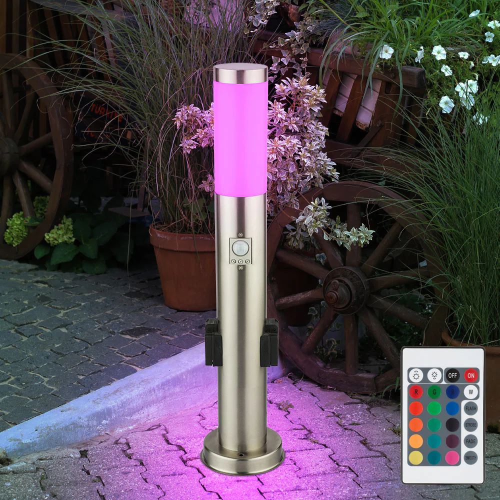 RGB LED Stehleuchte, Bewegungsmelder, 2 Steckdosen, H 60 cm