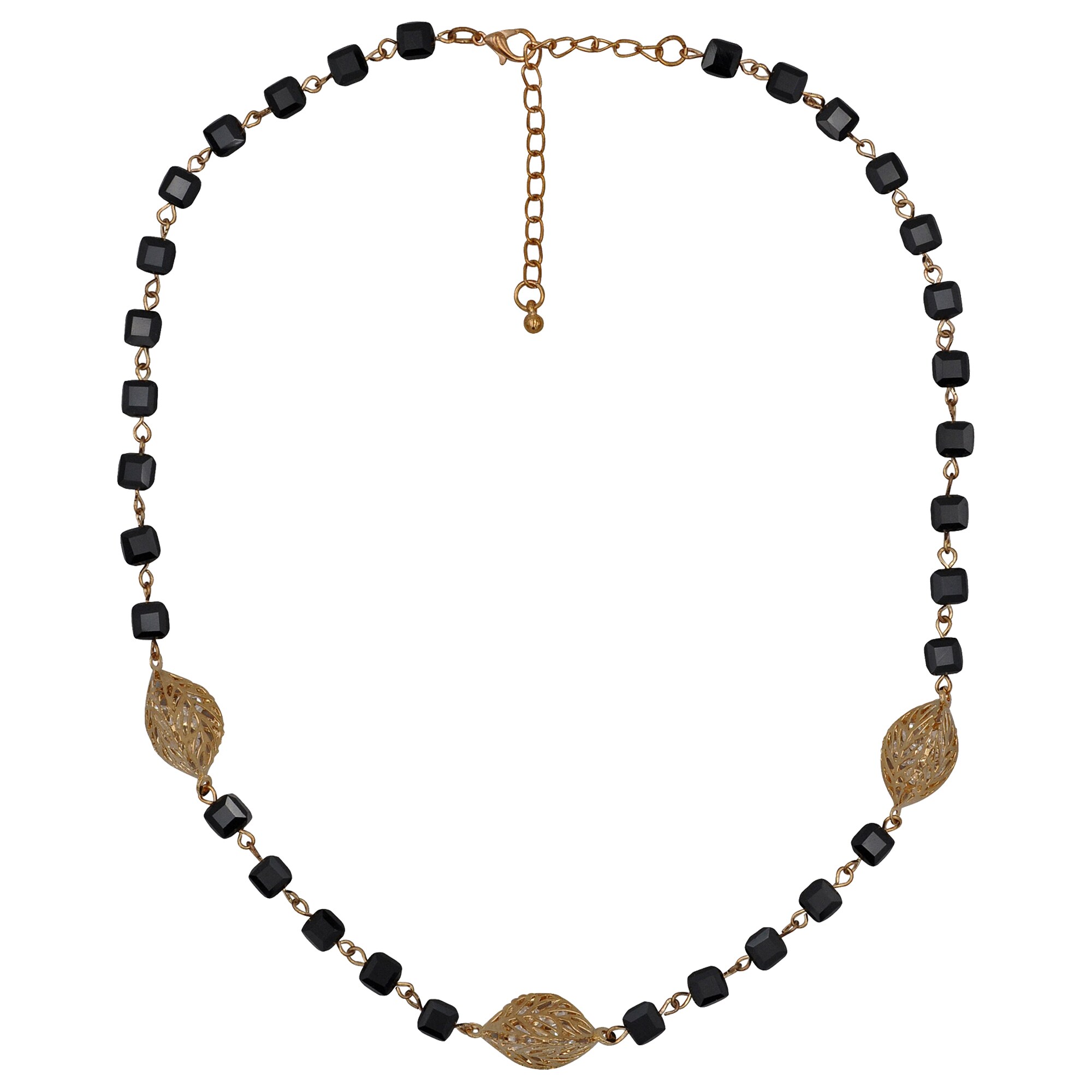 Steuer Modeschmuck Kette Kette aus Glaswürfeln schwarz mit goldfarbener Blattzierde